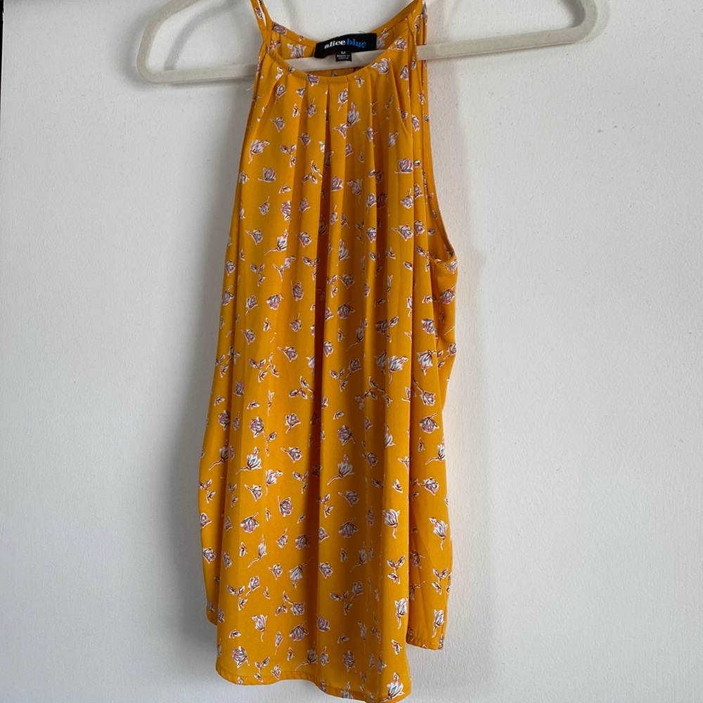 Yellow floral Sleeveless blouse by Alice Blue